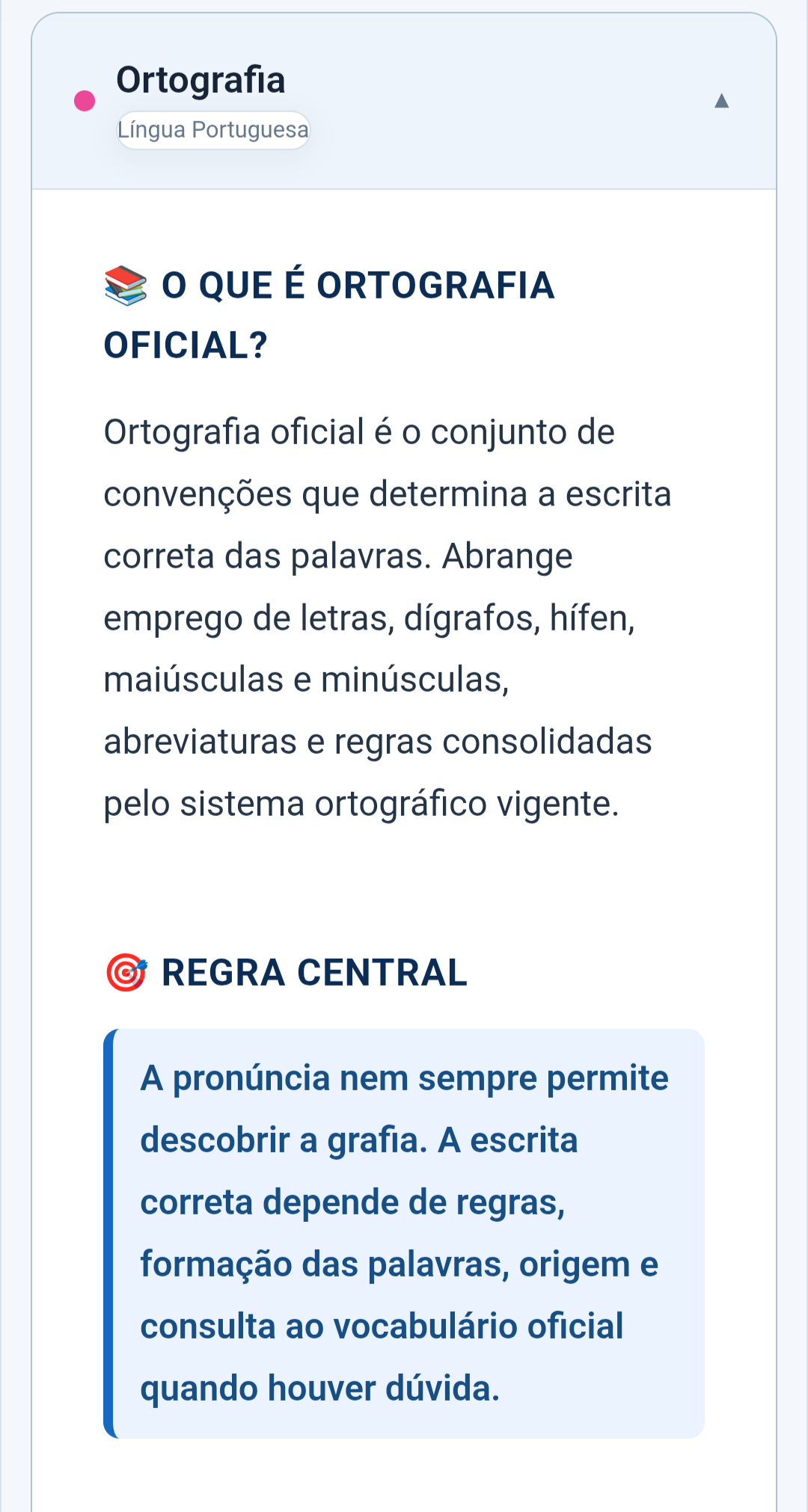 Conteúdo teórico detalhado de Ortografia
